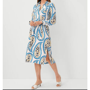 Ann Taylor Petite Paisley Midi Pocket Shirtdress Small